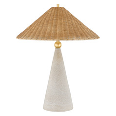Mitzi By Hudson Valley Perilla Aged Brass & Ceramic Windswept White LED Table Lamp with Coolie Shade