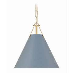 Crystorama Lighting Xavier Vibrant Gold , Blue Mini-Pendant Light with Conical Shade