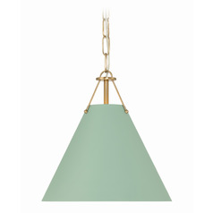 Crystorama Lighting Xavier Vibrant Gold , Green Mini-Pendant Light with Conical Shade