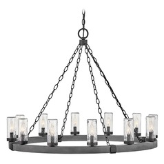 Sawyer 12-Light Aged Zinc & Distressed Black Outdoor Chandelier by Hinkley Lighting