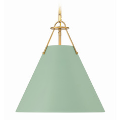 Crystorama Lighting Xavier Vibrant Gold , Green Pendant Light with Conical Shade