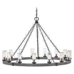 Sawyer 15-Light Aged Zinc & Distressed Black Outdoor Chandelier by Hinkley Lighting