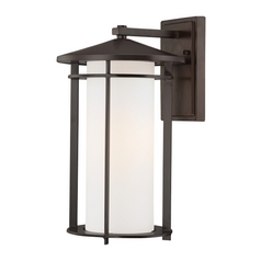 Outdoor Wall Light with White Glass in Dorian Bronze by Minka Lavery