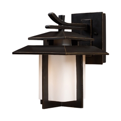 Outdoor Wall Light with White Glass in Hazlenut Bronze Finish