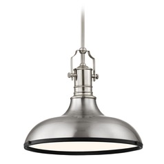 Farmhouse Pendant Light Satin Nickel and Black 15.63-Inch Wide
