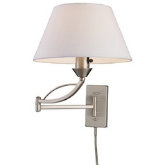Modern Swing Arm Lamp with White Shade in Satin Nickel Finish