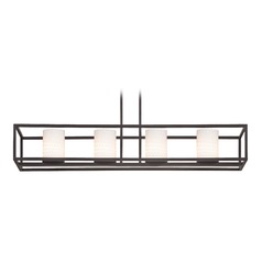 Bronze Linear Chandelier with Cylindrical Shade