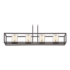 Industrial 4-Light Linear Chandelier with Mercury Glass in Bronze