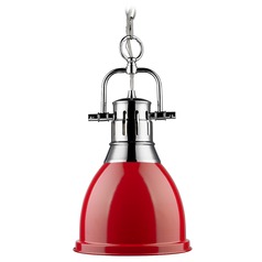 Duncan Small Pendant in Chrome & Red by Golden Lighting