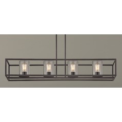 Industrial Seeded Glass Linear Chandelier Bronze
