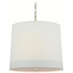 Visual Comfort Signature Collection Simple Banded Soft Silver Pendant Light with Drum Shade