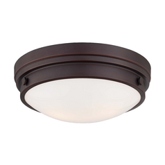 Flush Mount with White Glass in Lathan Bronze by Minka Lavery