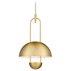 Currey and Company Creighton Brass / White LED Pendant Light with Bowl / Dome Shade