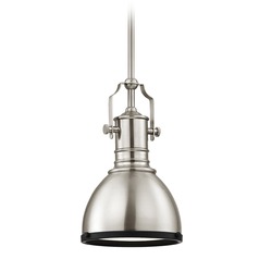 Farmhouse Metal Mini-Pendant Satin Nickel and Black 7.38-Inch Wide