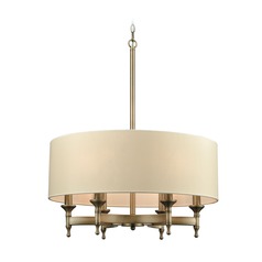 Elk Lighting Pembroke Brushed Antique Brass Pendant Light with Drum Shade