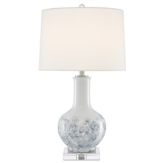 Currey and Company Myrtle White / Blue / Clear / Polished Nickel Table Lamp with Drum Shade
