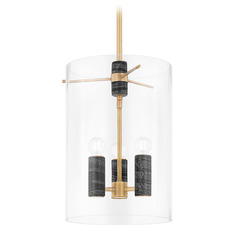 Corbett Lighting Adonis Vintage Brass & Black Marble LED Pendant Light with Cylindrical Shade