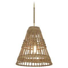 16-Inch Wide Pendant in Natural Brass & Rattan by Meridian