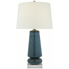 Visual Comfort Signature Collection Parisienne Oslo Blue Table Lamp with Drum Shade