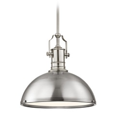 Industrial Satin Nickel Pendant Light 13.38-Inch Wide
