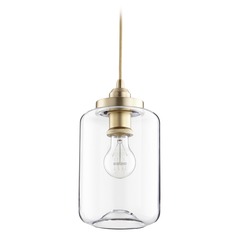 Aged Brass Pendant with Cylindrical Shade by Quorum Lighting