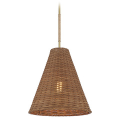 16-Inch Wide Pendant in Natural Brass & Rattan by Meridian