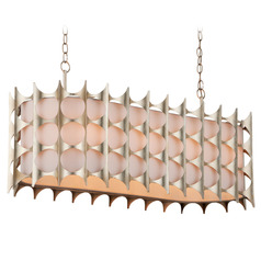 Currey and Company Bardi Silver Leaf Island Light with Oval Shade