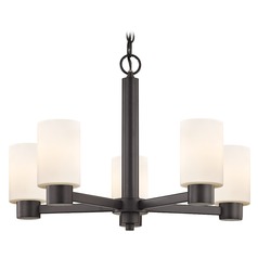 Vashon 5-Light Chandelier in Bronze with Satin White Cylinder Glass