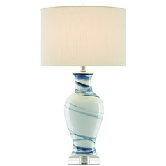 Currey and Company Hanni White / Blue Table Lamp with Drum Shade