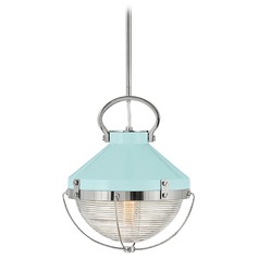 Crew 12-Inch Polished Nickel & Robins Egg Blue Pendant by Hinkley Lighting