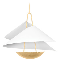 Corbett Lighting Carini Vintage Gold Leaf & Gesso White Pendant Light with Bowl / Dome Shade