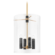Corbett Lighting Adonis Vintage Brass & Black Marble LED Pendant Light with Cylindrical Shade