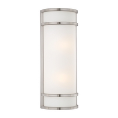 Outdoor Wall Light with White Glass in Brushed Stainless Steel by Minka Lavery