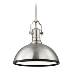 Farmhouse Pendant Light Satin Nickel and Black 13.38-Inch Wide