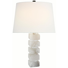 Visual Comfort Signature Collection Chunky Alabaster Table Lamp with Drum Shade