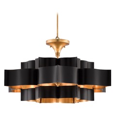 Grand Lotus 30-Inch Chandelier in Satin Black/Gold Leaf by Currey & Co