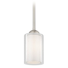 Gala Mini Pendant in Satin Nickel with Frosted and Seeded Glass