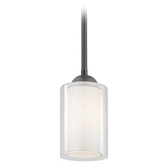Design Classics Gala Fuse Matte Black Stem Hung Mini-Pendant with Double Glass Shade