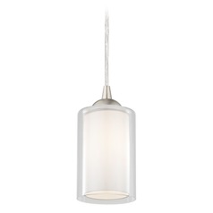 Design Classics Gala Fuse Satin Nickel Cord Hung Mini-Pendant with Double Glass Shade