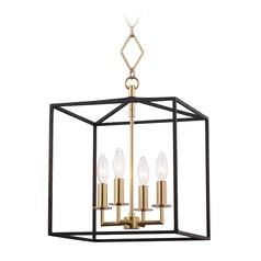 Richie Aged Brass & Black Cage Pendant by Hudson Valley Lighting
