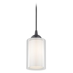 Design Classics Gala Fuse Matte Black Cord Hung Mini-Pendant with Double Glass Shade