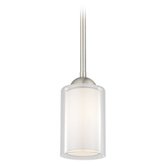 Design Classics Gala Fuse Satin Nickel Stem Hung Mini-Pendant with Double Glass Shade
