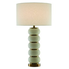 Currey and Company Luko White Mud / Antique Brass Table Lamp with Drum Shade