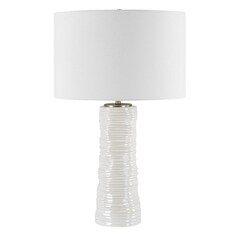 The Uttermost Company Pavlova Glossy White & Antique Brass Table Lamp with Drum Shade