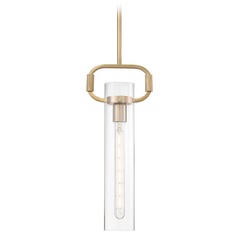 Teresa Burnished Brass Pendant with Cylindrical Shade by Satco Lighting