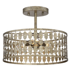 12-Inch Wide Geometric Semi-Flush Mount in Antique Gold by Meridian