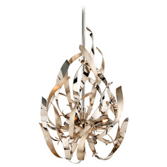 Corbett Lighting Graffiti Silver Leaf & Polished Stainless Pendant Light with Conical Shade