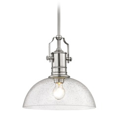 Seeded Glass Pendant Light Satin Nickel 13-Inch Wide