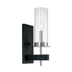 Modern Sconce Wall Light with Clear Glass in Chrome/Black by Sonneman Lighting