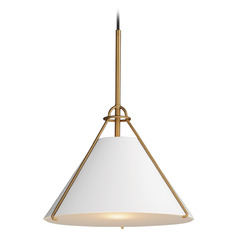 Maxim Lighting Lucas White & Natural Aged Brass Pendant Light with Conical Shade